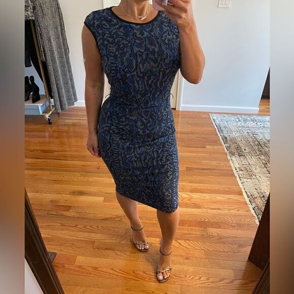 Cache Snakeskin Print Blue Bodycon Sleeveless Sweater Midi Dress | SZ S - Picture 5 of 14
